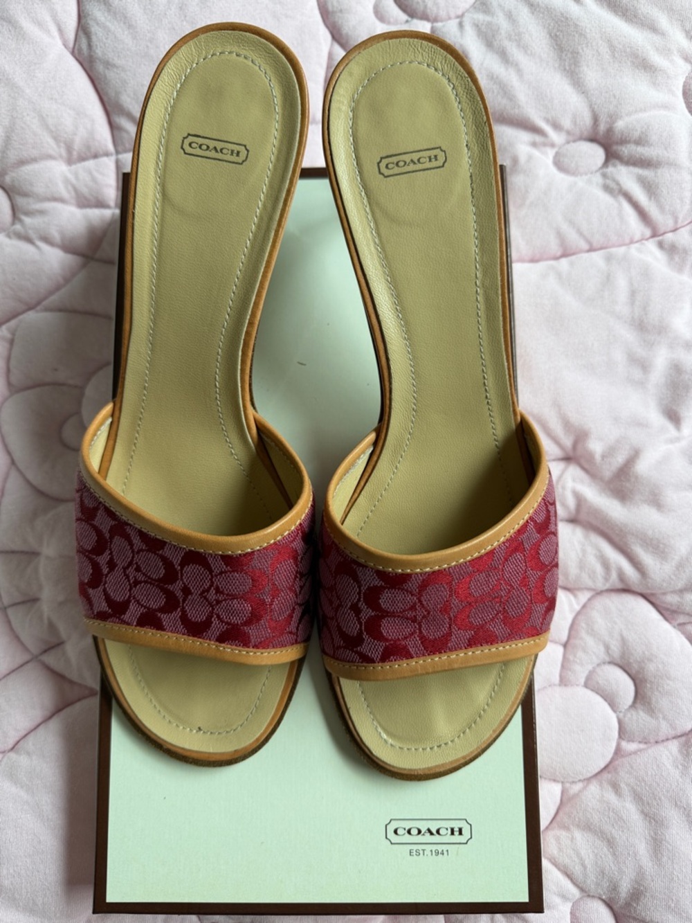 Coach Rose Signature Slide Mules with Tan Trim - Picture 2 of 11